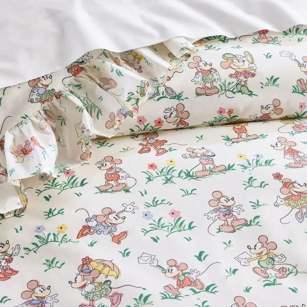 Disney Home x Sanderson Minnie Mouse and Mickey Mouse Garden Duvet Bedding NWT